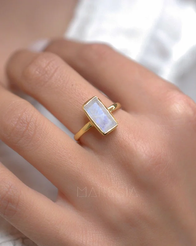 Promise Ring for Couple-Moonstone Ring ~ 18k Gold Plated ~ MR023