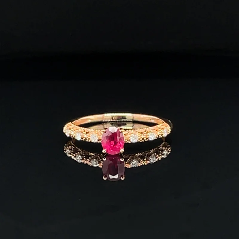 Classic Solitaire Ring-Ruby & Diamond 0.65ctw Milgrain Filigree Vintage Ring in 18k Rose Gold - #354 - RGRUB106103