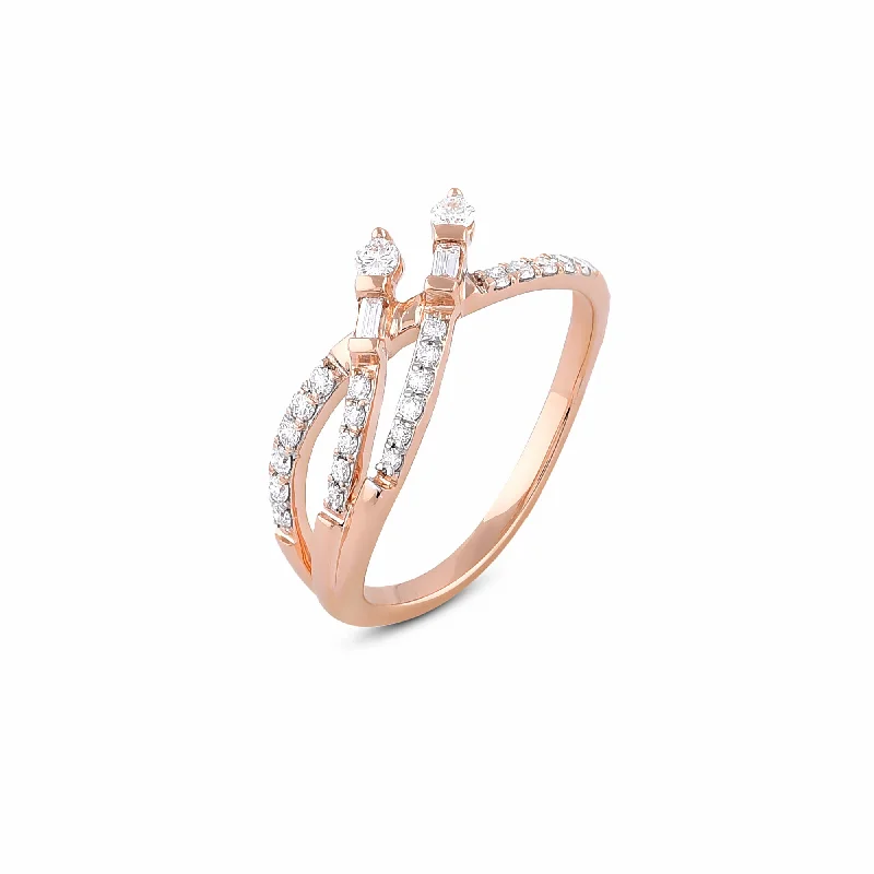 Simple Solitaire Engagement Ring-Multi Diamond Crossover Ring