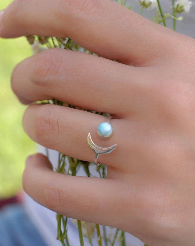 Custom Engraved Ring-Malibu Half Moon Ring ~Larimar ~ Sterling Silver 925 ~ MR131