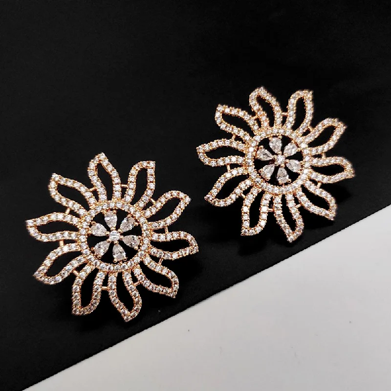 Gold Earrings with Gemstones-Gold Earrings with Gemstones-Aamrapali  Rose Gold American  Diamond  Stud  Earrings