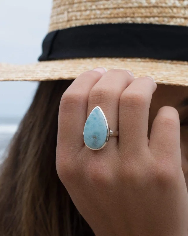 Colorful Gemstone Ring-Larimar Ring ~  Sterling Silver 925 ~ MR278