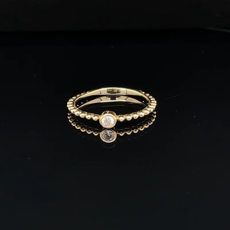 Boho Style Ring-Diamond Bezel Sphere Stacking Ring in 14k Yellow Gold - #152 KAR59904AYG