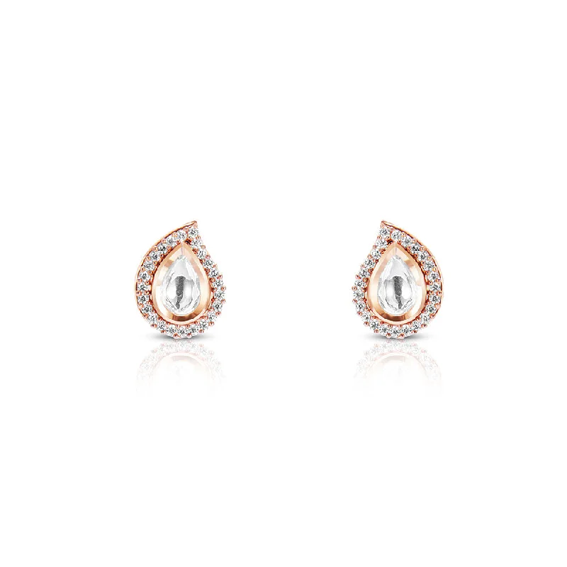 Stud Earrings with Stones-Stud Earrings with Stones-Nipura Rosegold Studded Paisley earrings