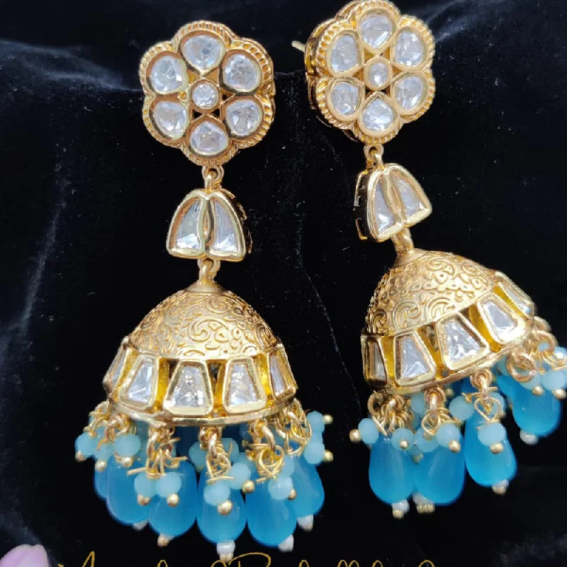 Stud Earrings with Stones-Stud Earrings with Stones-Jewel Addiction Gold Plated Kundan Jhumki Earrings