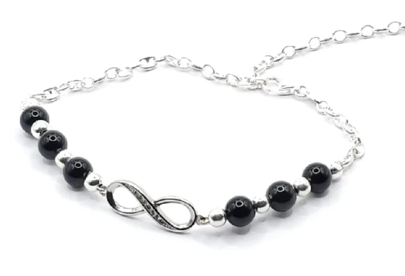 Women’s Gemstone Bracelet-BLACK ONYX INFINITY MINIMALIST BRACELET