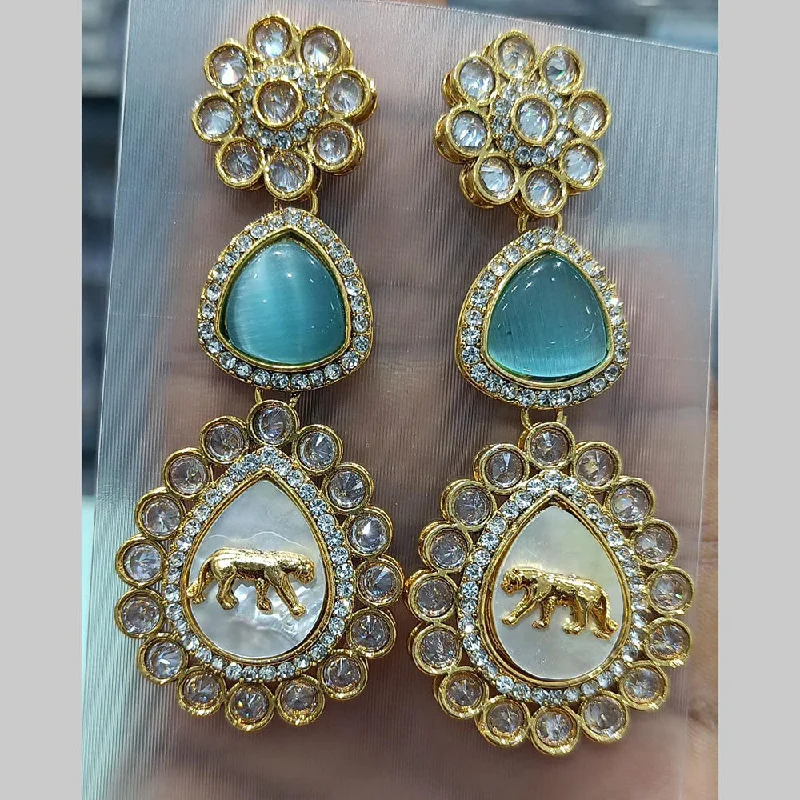 Antique Style Earrings-Antique Style Earrings-Rani Sati Jewels Gold Plated Reverse AD And Monalisa Dangler Earrings