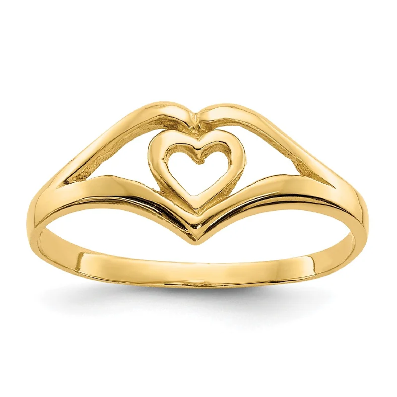 Stackable Rings for Women-14KT Yellow Gold Heart Ring; Size 7.5