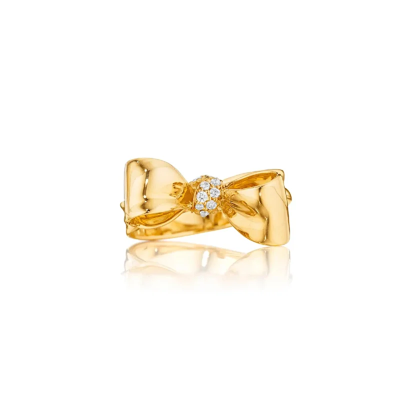 Yellow Gold Wedding Ring-Bow Diamond Knot Ring – Petite