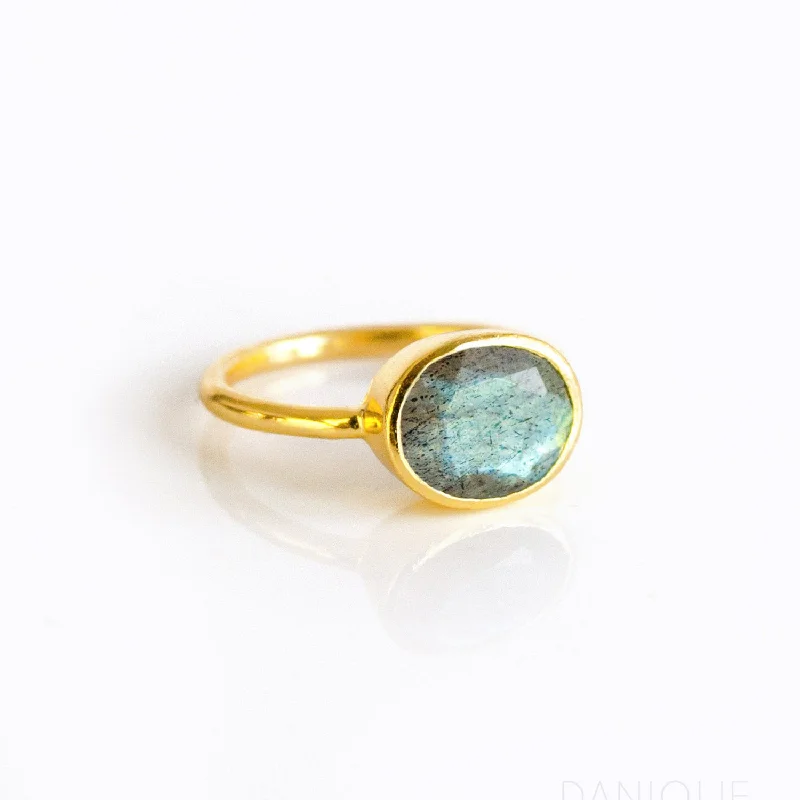 Personalized Birthstone Ring-Stacking Ring: Labradorite Oval Ring