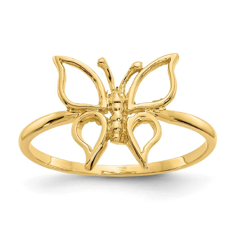 Silver Wedding Ring-14KT Yellow Gold Butterfly Ring; Size 7