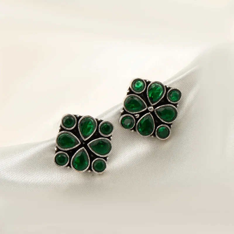 Handmade Silver Earrings-Handmade Silver Earrings-Nipura Green Mrinali Stud Earrings