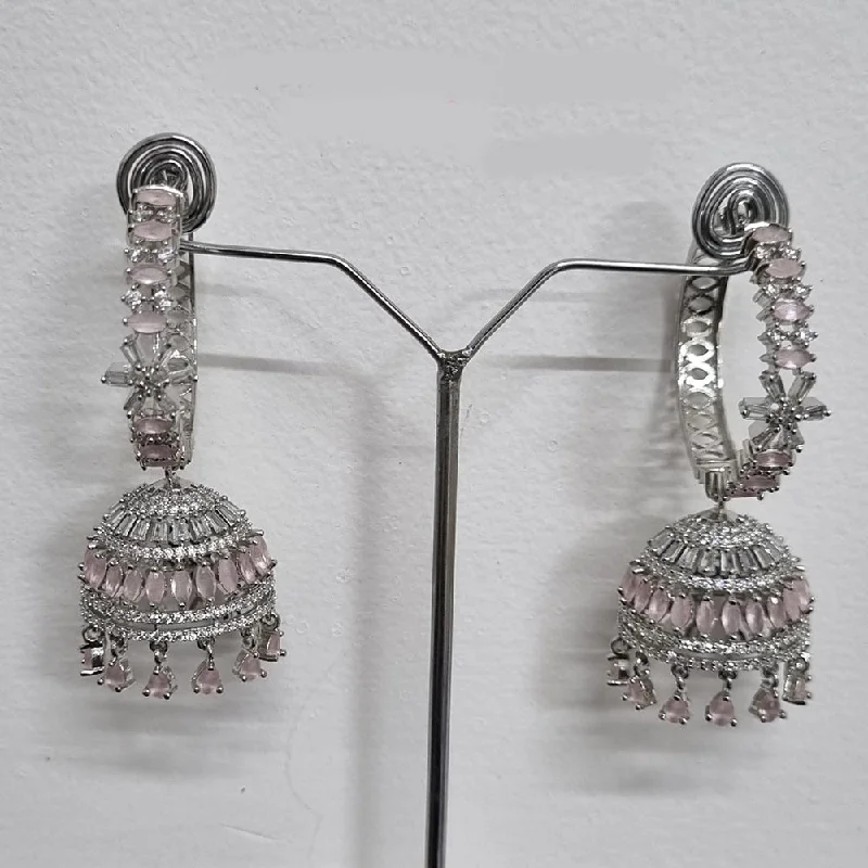 Chandelier Earrings-Chandelier Earrings-Pooja Bangles Silver Plated AD Jhumki Earrings