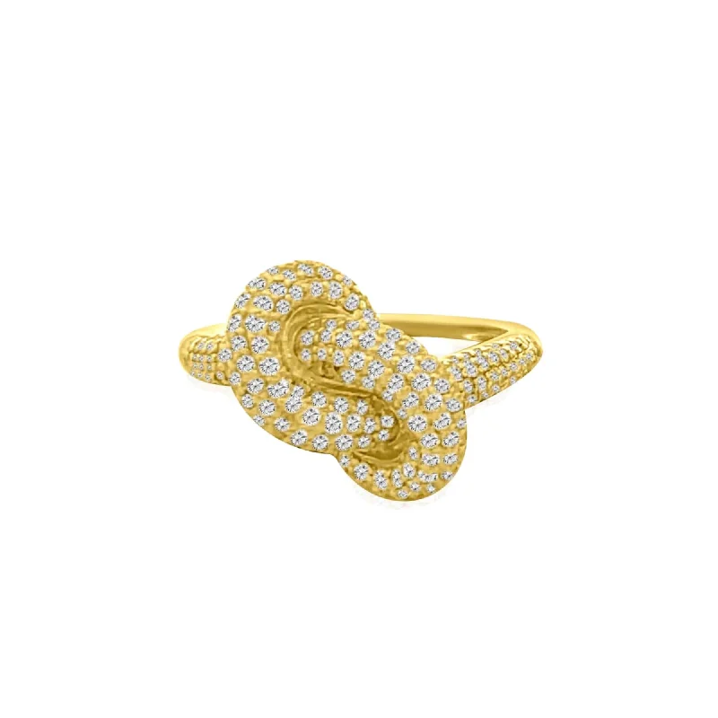 Gold Wedding Ring with Engraving-Diamond Knot Ring