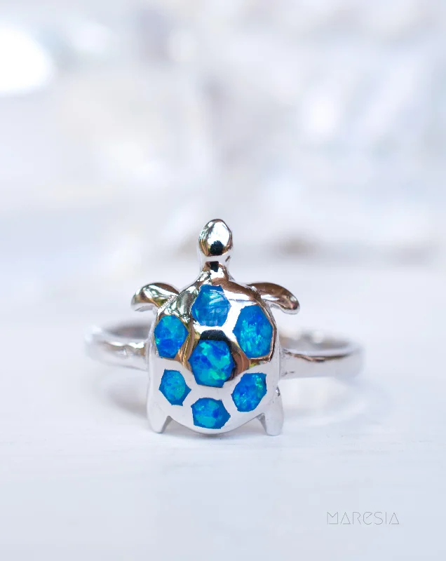 Wedding Ring with Colored Gemstones-Turtle Blue Opal Ring ~Sterling Silver 925~ SMR069