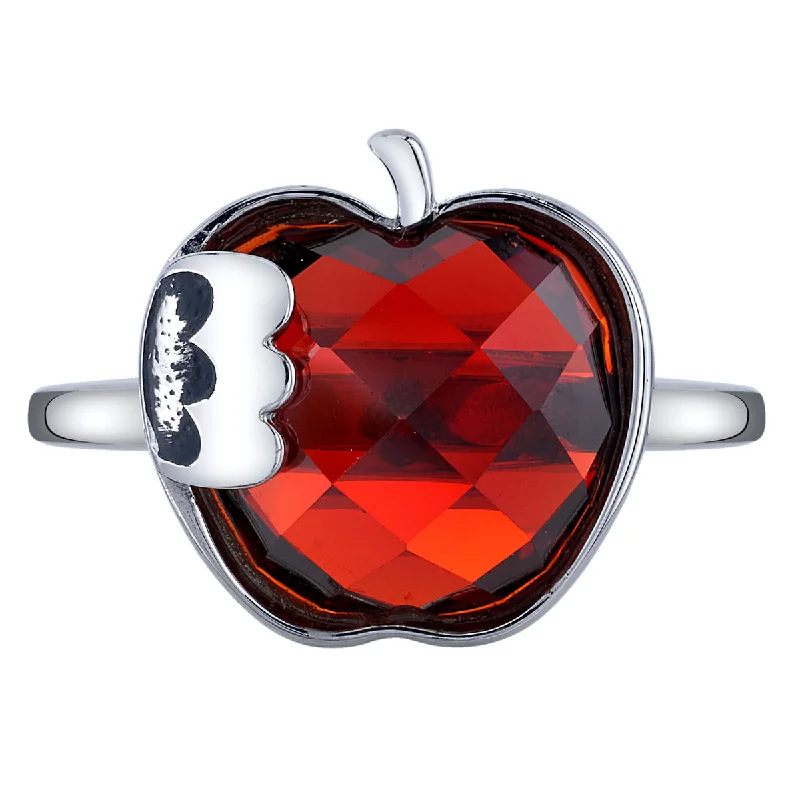 Simple Silver Ring for Women-Disney X RockLove SNOW WHITE Crystal Take a Bite Apple Ring