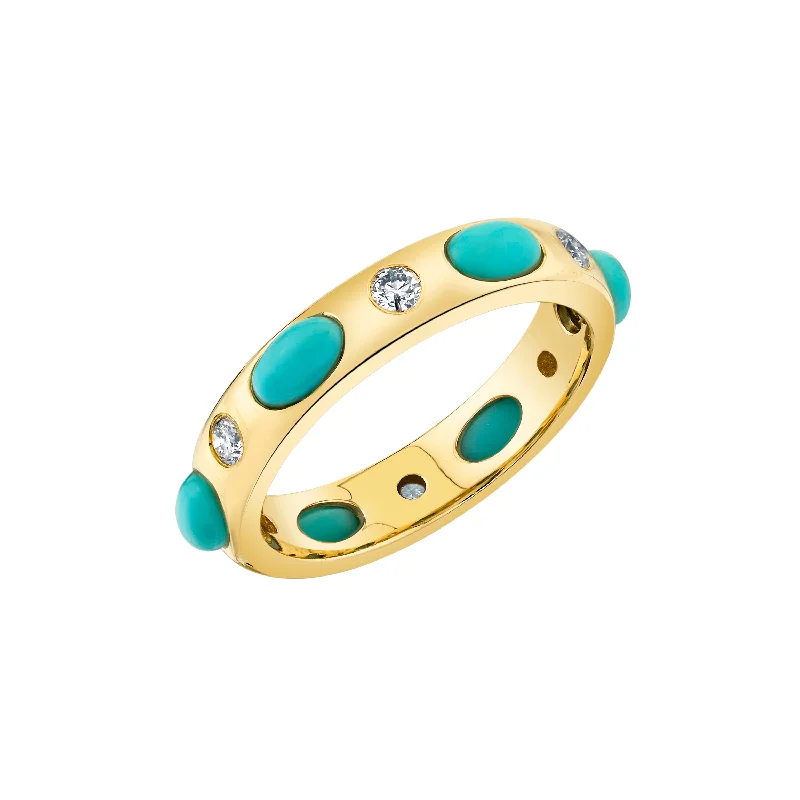 Women’s Ring with Gemstones-Turquoise and Diamond Band