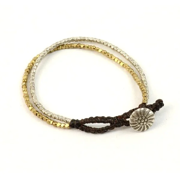 Gold Cuff Bracelet-PHADUA / Karen Silver Beads Brass Double Cord Bracelet