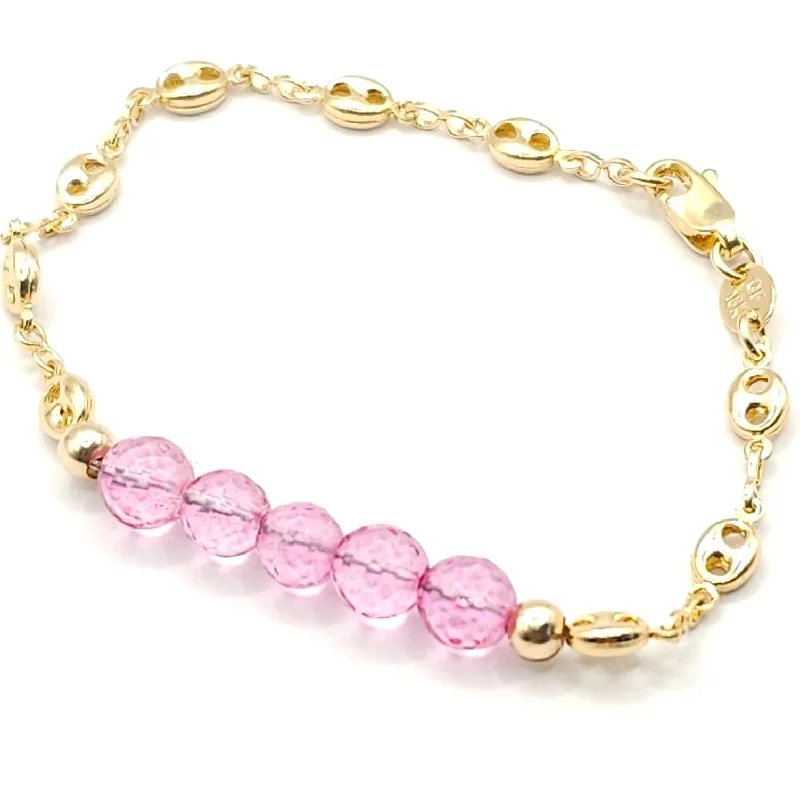 Chunky Silver Bracelet-PINK TOPAZ + GOLD MINIMALIST BRACELET