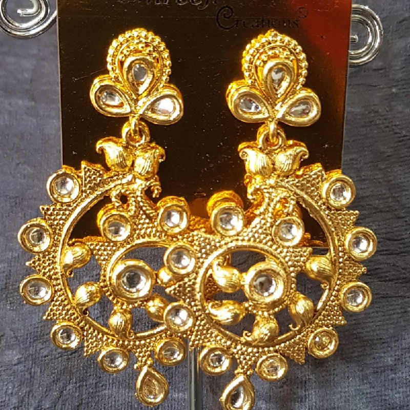 Natural Stone Earrings-Natural Stone Earrings-Shreeji Gold Plated Kundan  Stone Dangler Earrings