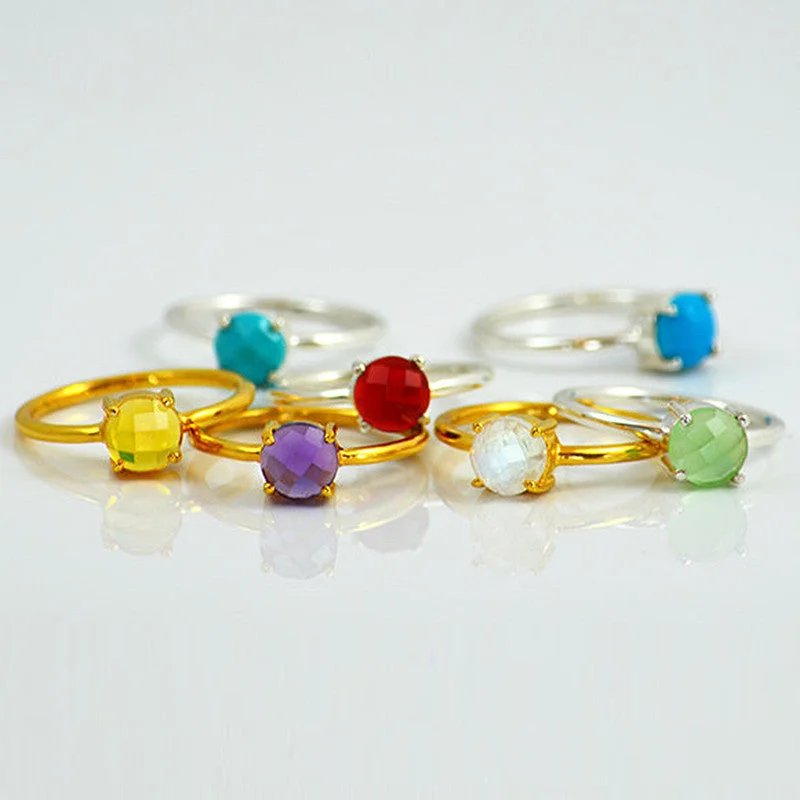 Heart Shaped Wedding Ring-Stackable Birthstone Ring, Prong Set Gemstone Ring