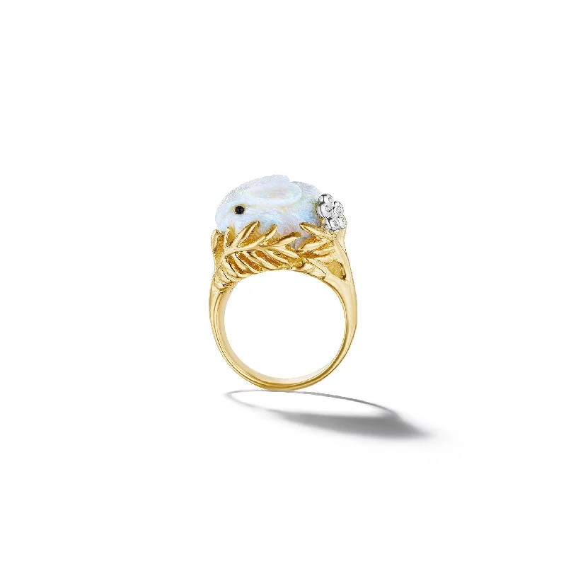 Matching Couple Rings-Wonderland White Opal Bunny Ring