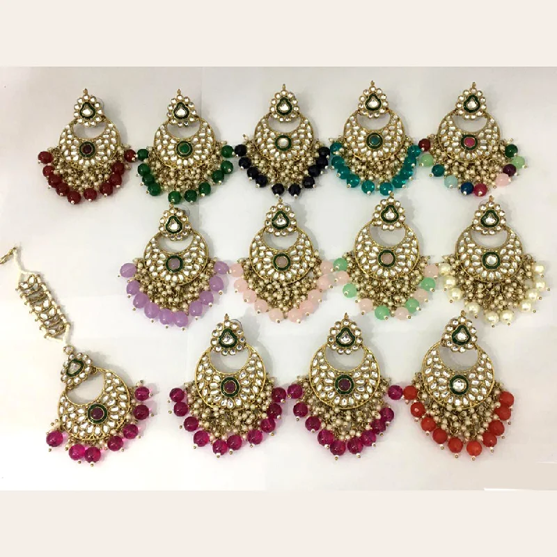 Statement Earrings for Evening-Statement Earrings for Evening-Rani Sati Jewels Gold Plated Kundan Maangtikka With Earrings