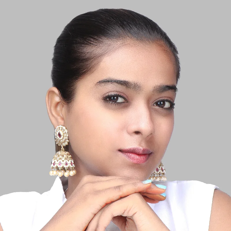 Oversized Earrings-Oversized Earrings-Nipura Ruby Bakul Jhumka Earrings