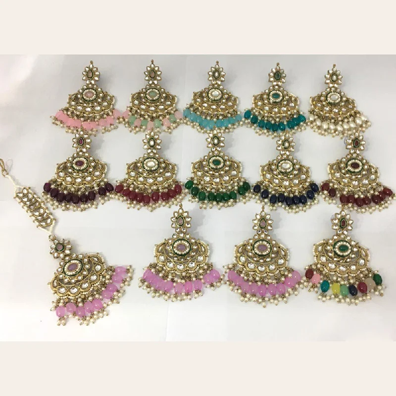 Women’s Crystal Earrings-Women’s Crystal Earrings-Rani Sati Jewels Gold Plated Kundan Maangtikka With Earrings