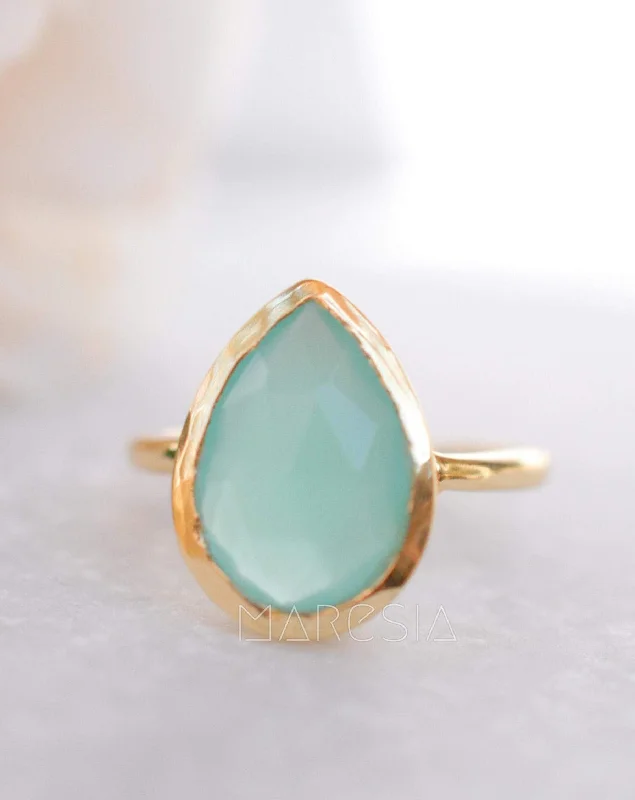 Customizable Gold Ring-Lia Aqua Chalcedony Gold Ring ~ 18k Gold Plated ~MR028