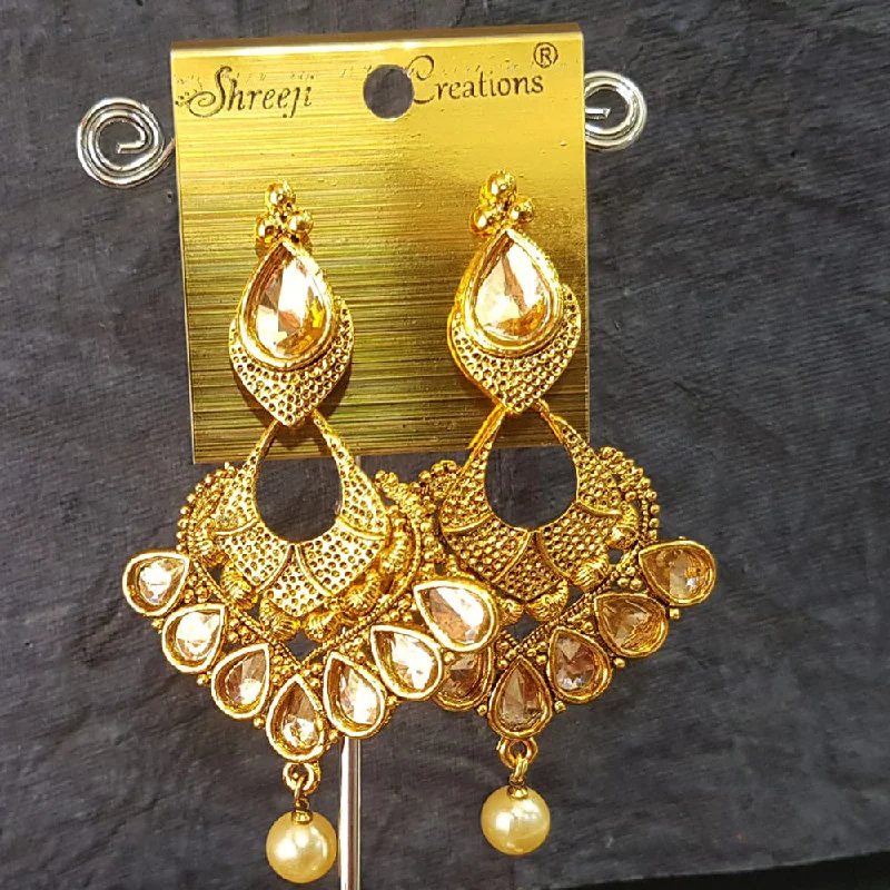 Hollow Hoop Earrings-Hollow Hoop Earrings-Shreeji Gold Plated Crystal  Stone Dangler Earrings