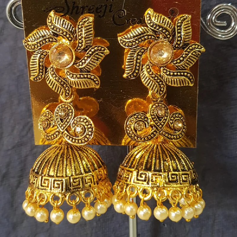 Stud Earrings with Stones-Stud Earrings with Stones-Shreeji Gold Plated Crystal Stone Jhumki Earrings