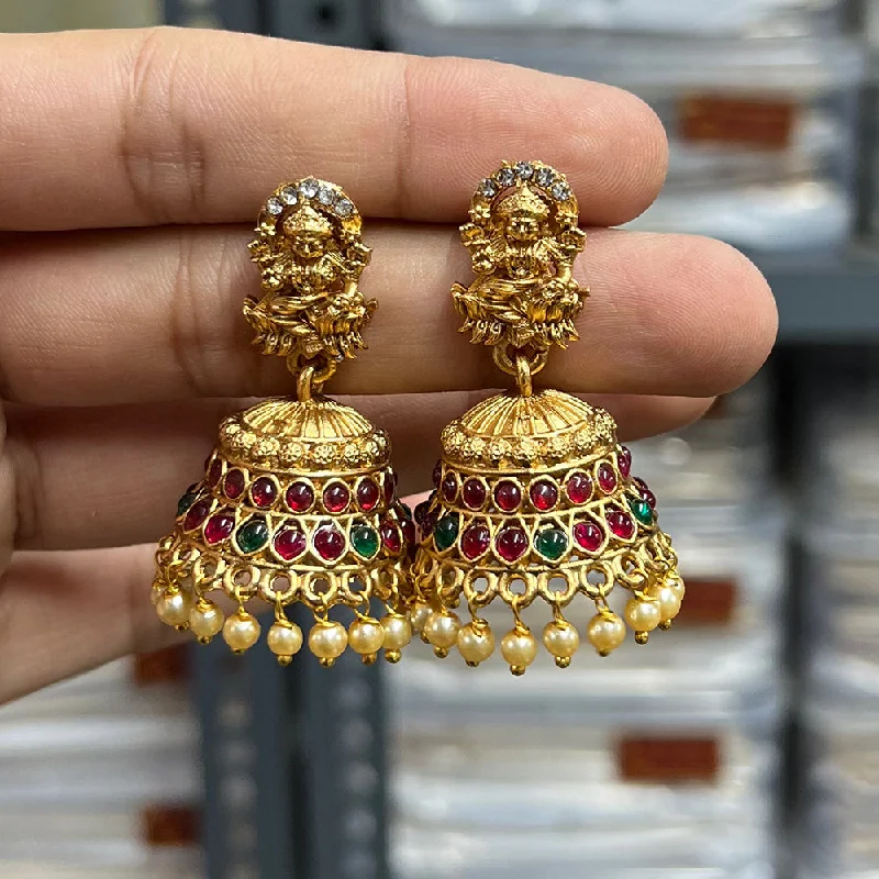 Retro Crystal Earrings-Retro Crystal Earrings-Diksha Collection Gold Plated Pota Stone Temple Jhumki Earrings