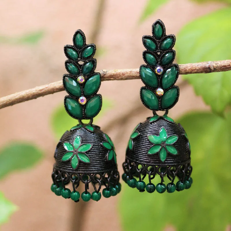 Wedding Earrings for Bride-Wedding Earrings for Bride-H K Fashion Black Plated Jhumki Earrings