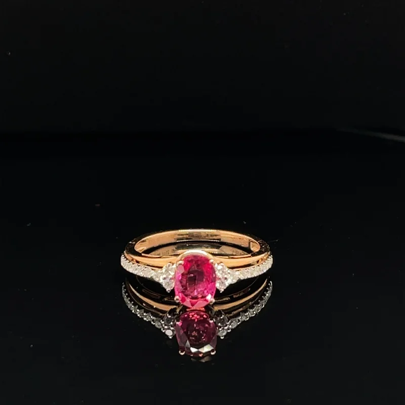 Wedding Ring with Sapphire Stones-Ruby & Diamond Solitaire Double Engagement Ring in 18k Rose Gold - (#39-HRRUB001020)