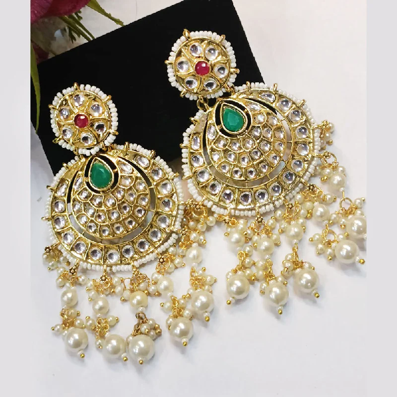 Women’s Drop Earrings-Women’s Drop Earrings-Exotica Collection Gold Plated Kundan Dangler Earrings