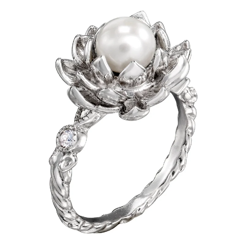 Promise Ring for Couple-Disney X RockLove THE PRINCESS AND THE FROG Water Lily Pearl Ring