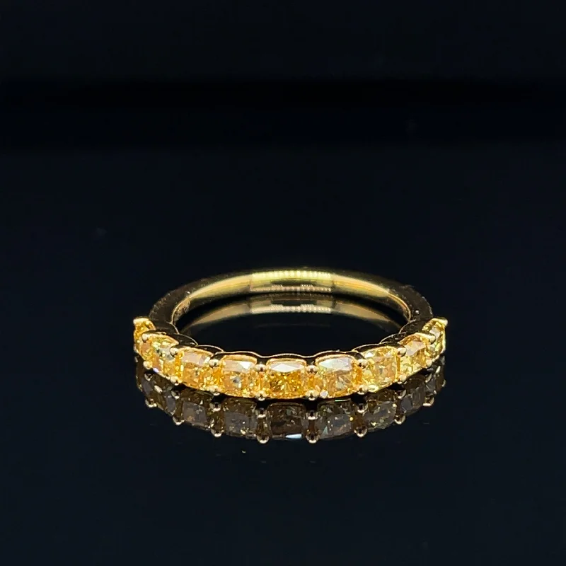 Heart Shaped Wedding Ring-Fancy Yellow Diamond ½ Eternity Wedding Ring in 18k Yellow Gold m- #556 - RGDIA671390