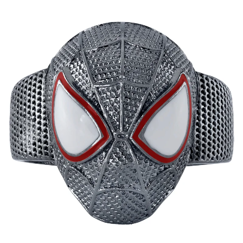 Bold Silver Band Ring-Marvel X RockLove SPIDER-MAN Miles Morales Mask Ring