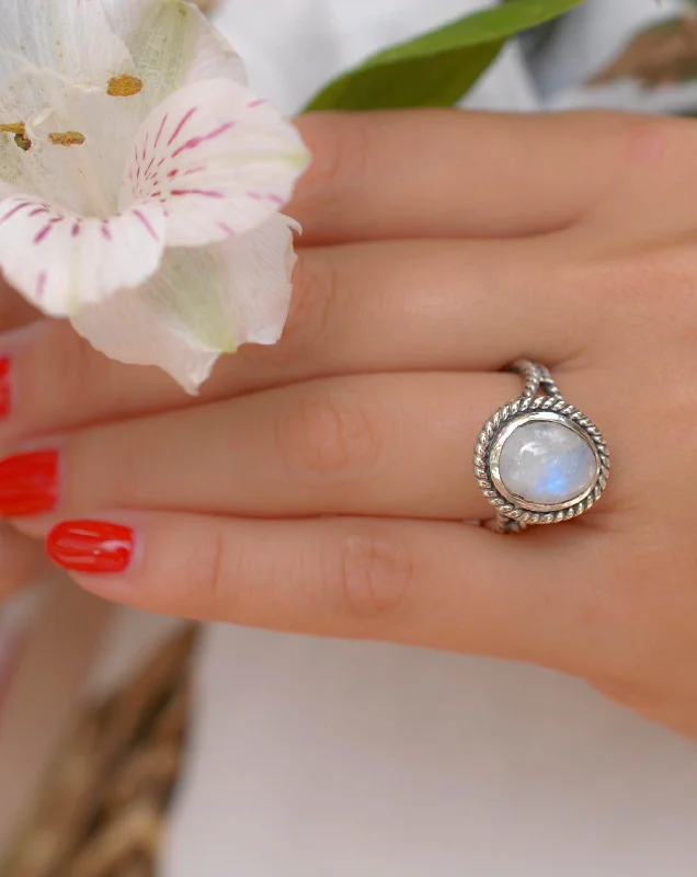 Gold Birthstone Ring-Round Moonstone Ring ~ Sterling Silver 925 ~MR030