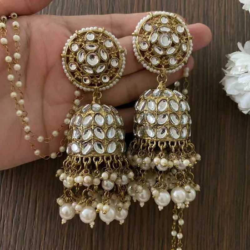 Gold Hoop Earrings-Gold Hoop Earrings-Gehana Mahal Gold Plated Kundan Kanchain Jhumki Earrings