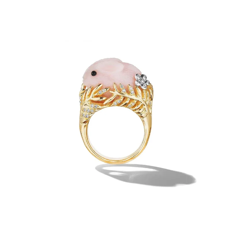 Engagement Ring with Blue Sapphire-Wonderland Pink Opal Bunny Ring