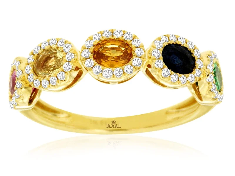 Custom Engagement Ring for Her-14K Yellow Gold Mixed Sapphire Ring