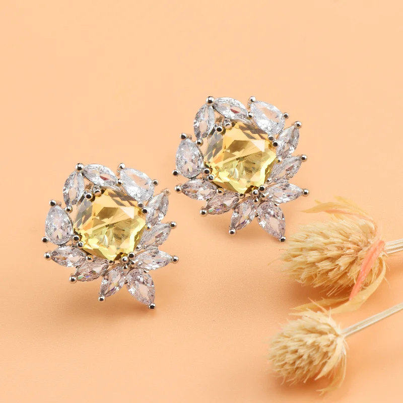 Sweet Earrings for Kids-Sweet Earrings for Kids-Nipura Yellow Umika Zircon Stud Earrings