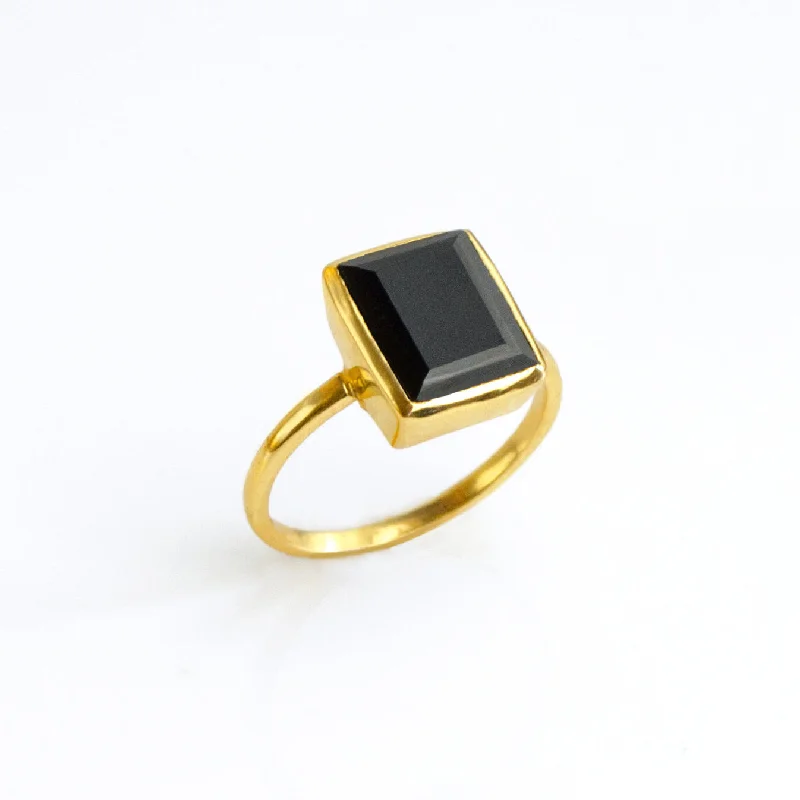 Black Diamond Engagement Ring-Black Onyx Rectangle Bezel Set Ring