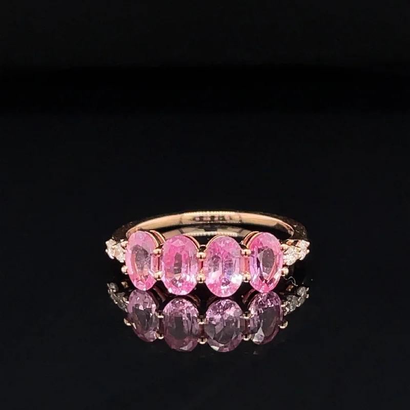 Antique Gold Ring-Oval Pink Sapphire & Diamond 2.28ctw 4-Stone Cluster Ring in 18k Rose Gold - #359 - RGSAK015837