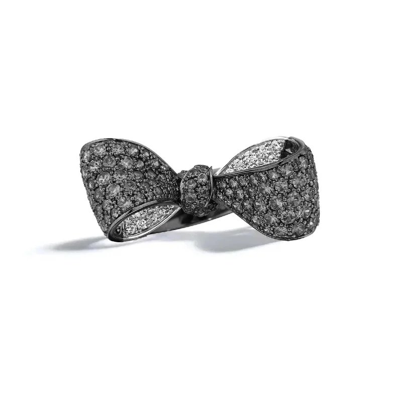 Oval Cut Diamond Ring-Bow Black & White Diamond Ring – Mid