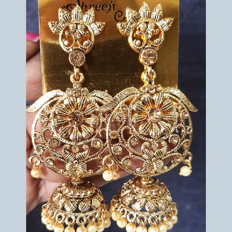 Gold Chain Earrings-Gold Chain Earrings-Shreeji Gold Plated Crystal Stone Jhumki Earrings