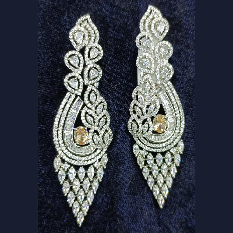 Sterling Silver Drop Earrings-Sterling Silver Drop Earrings-Jain Jewellers Silver Plated AD Dangler Earrings