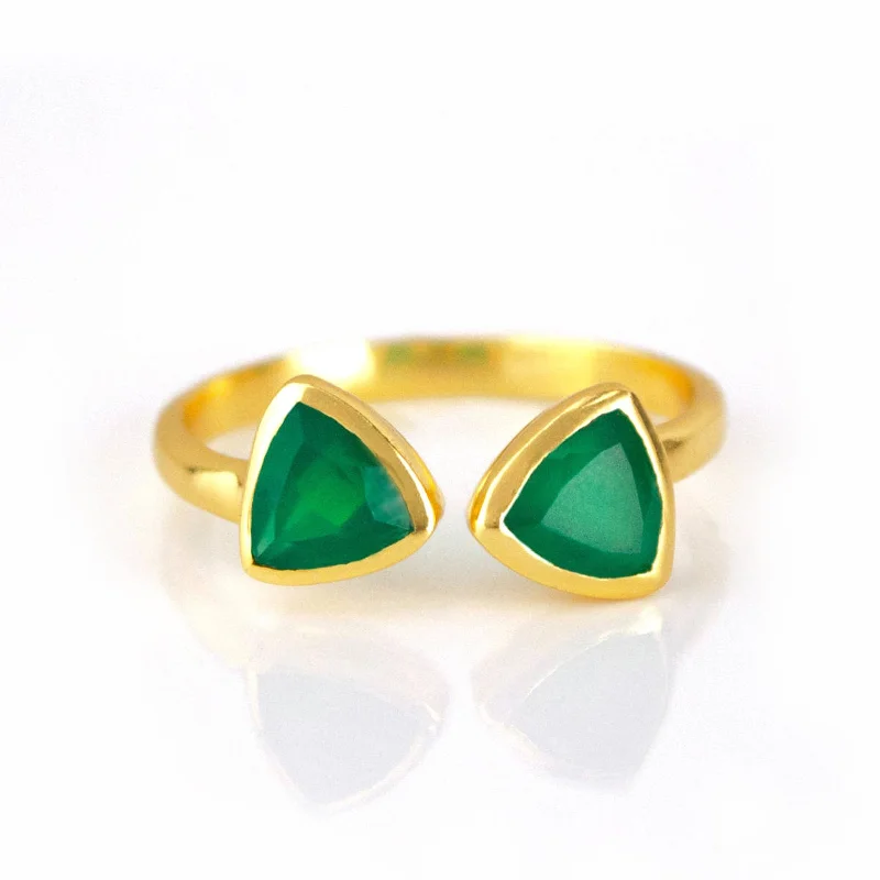 Women’s Gemstone Ring-Green Onyx Adjustable Bow Tie Triangle Ring